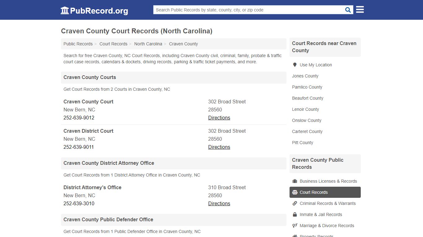 Craven County Court Records (North Carolina) - PubRecord.org