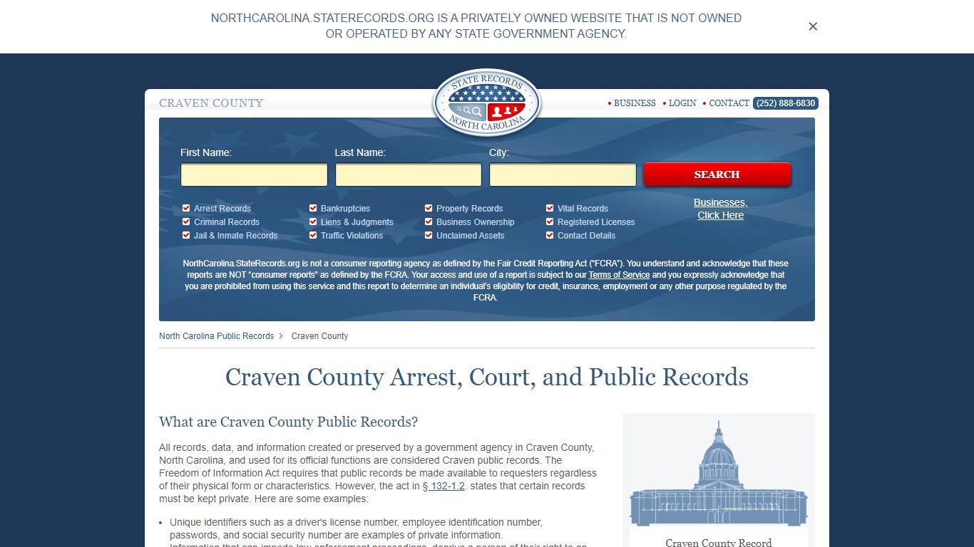 Craven County Arrest, Court, and Public Records