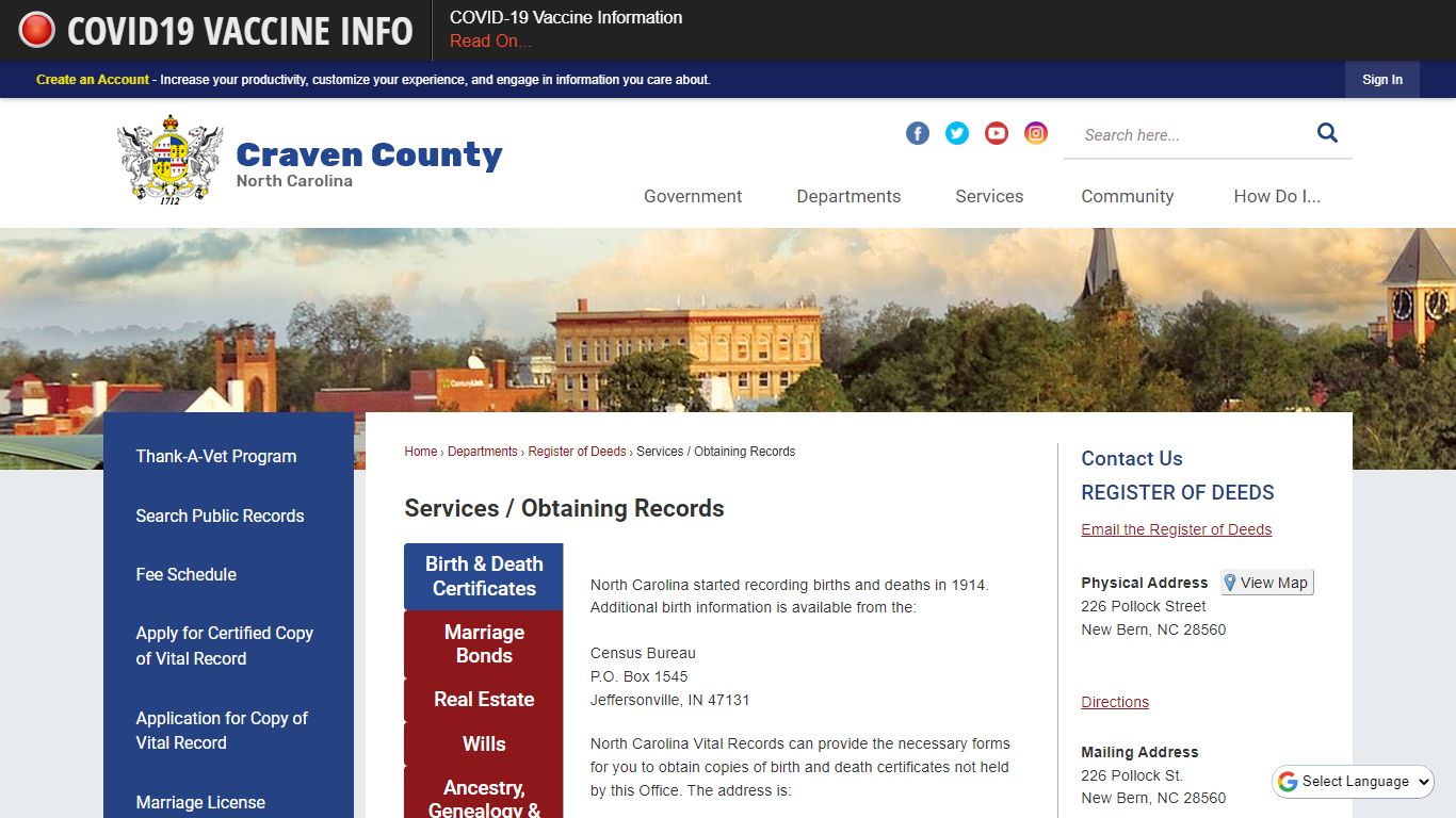 Services / Obtaining Records | Craven County
