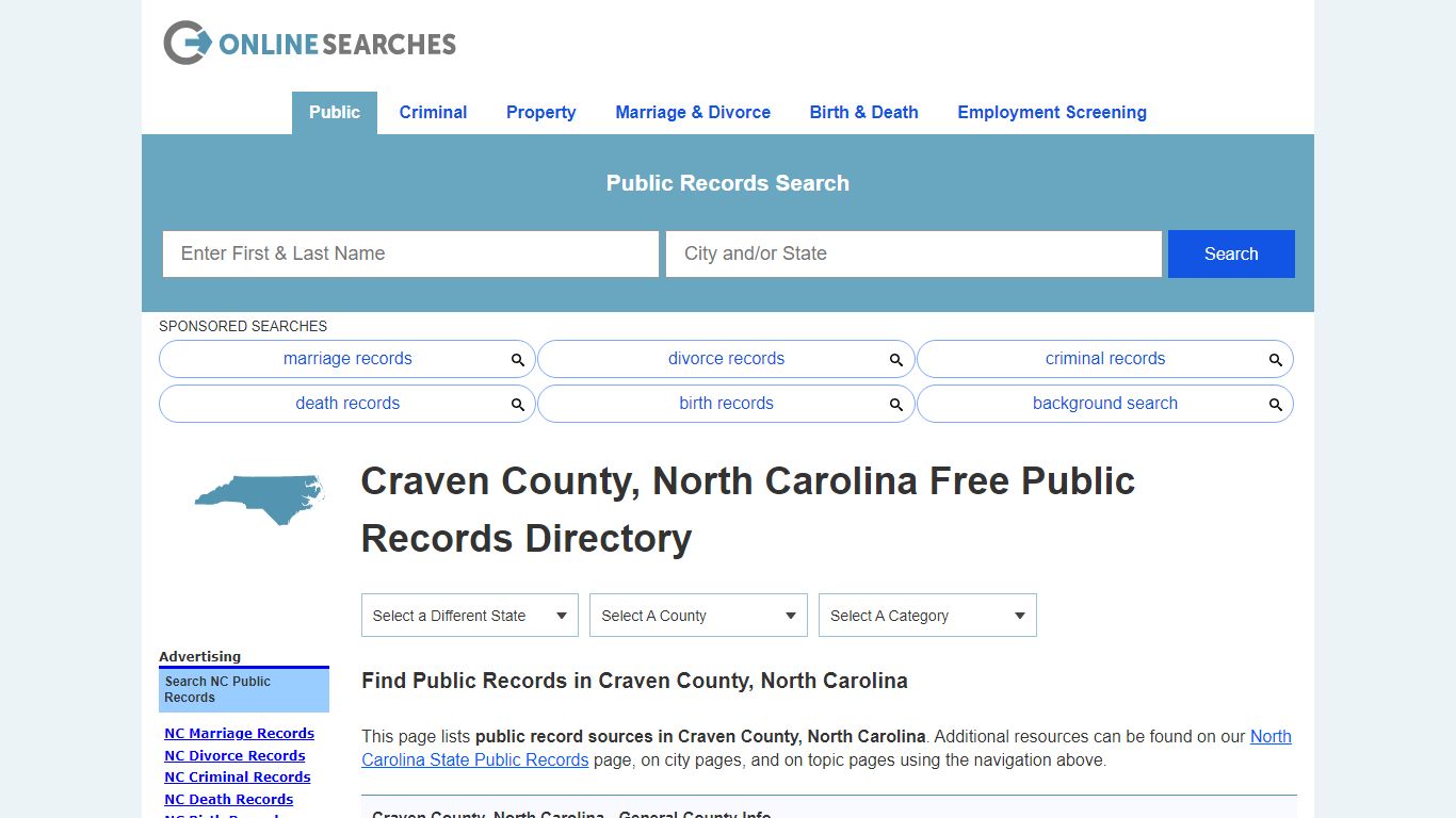 Craven County, North Carolina Public Records Directory
